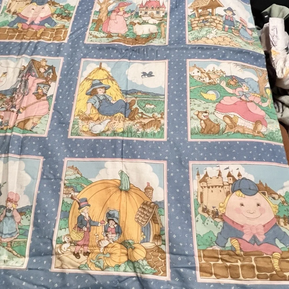 Vintage Mother Goose Nursery Rhyme Baby Quilt Crib Blanket Throw 66X41 Patchwork